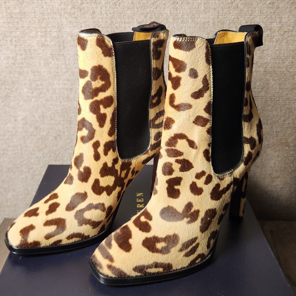 Ralph Lauren Zoie Boot Women EU38.5/US 8.5 Multi Leopard Print Calf Hair ATR1006